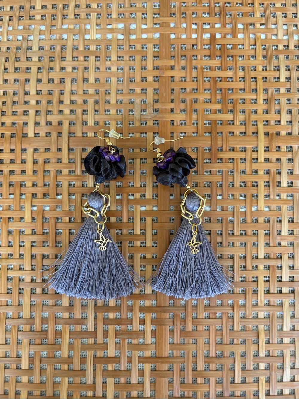 Mexican Catrina Dia de Los Muertos/Day of the Day Earrings - Purple/Grey/Gold